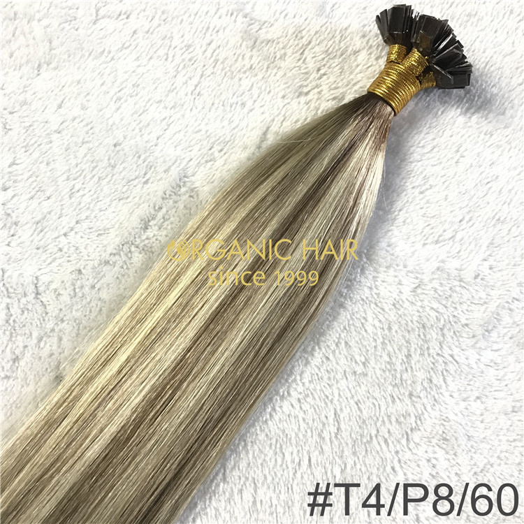 Popular color #T4/P8/60 keratin flat tip and customized color X210